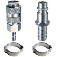 Набор FUBAG: Разъемное соединение рапид (муфта) FUBAG, елочка 6мм + разъемное соединение рапид (штуцер), елочка 6 мм + 2 обжимных кольца 6x11мм, блистер